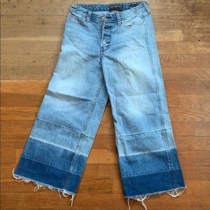 Tri color cropped wide leg jeans